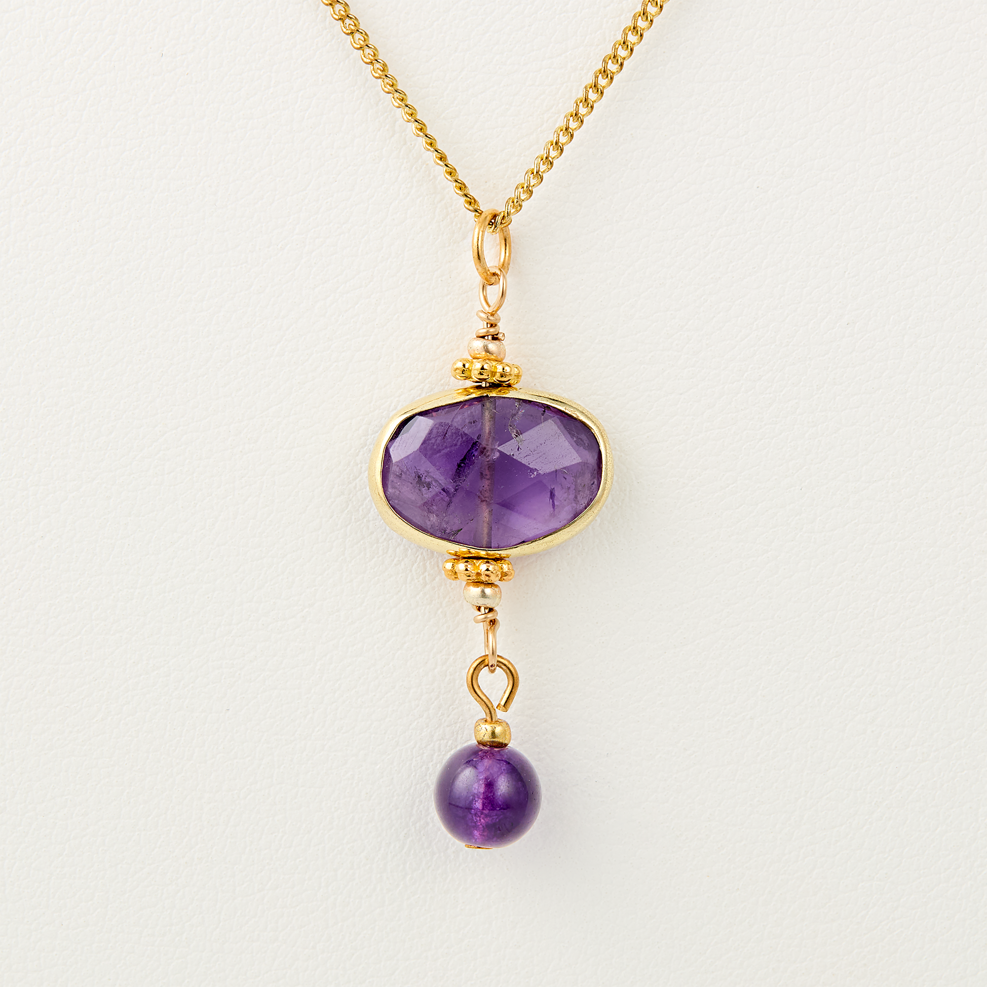 SALE! Amethyst Stalactite Pendant, on Gold Vermeil chain w/Amethyst Faceted Roundels,Beautiful, Triangular/Fan high quality Shaped (Last beauty!)