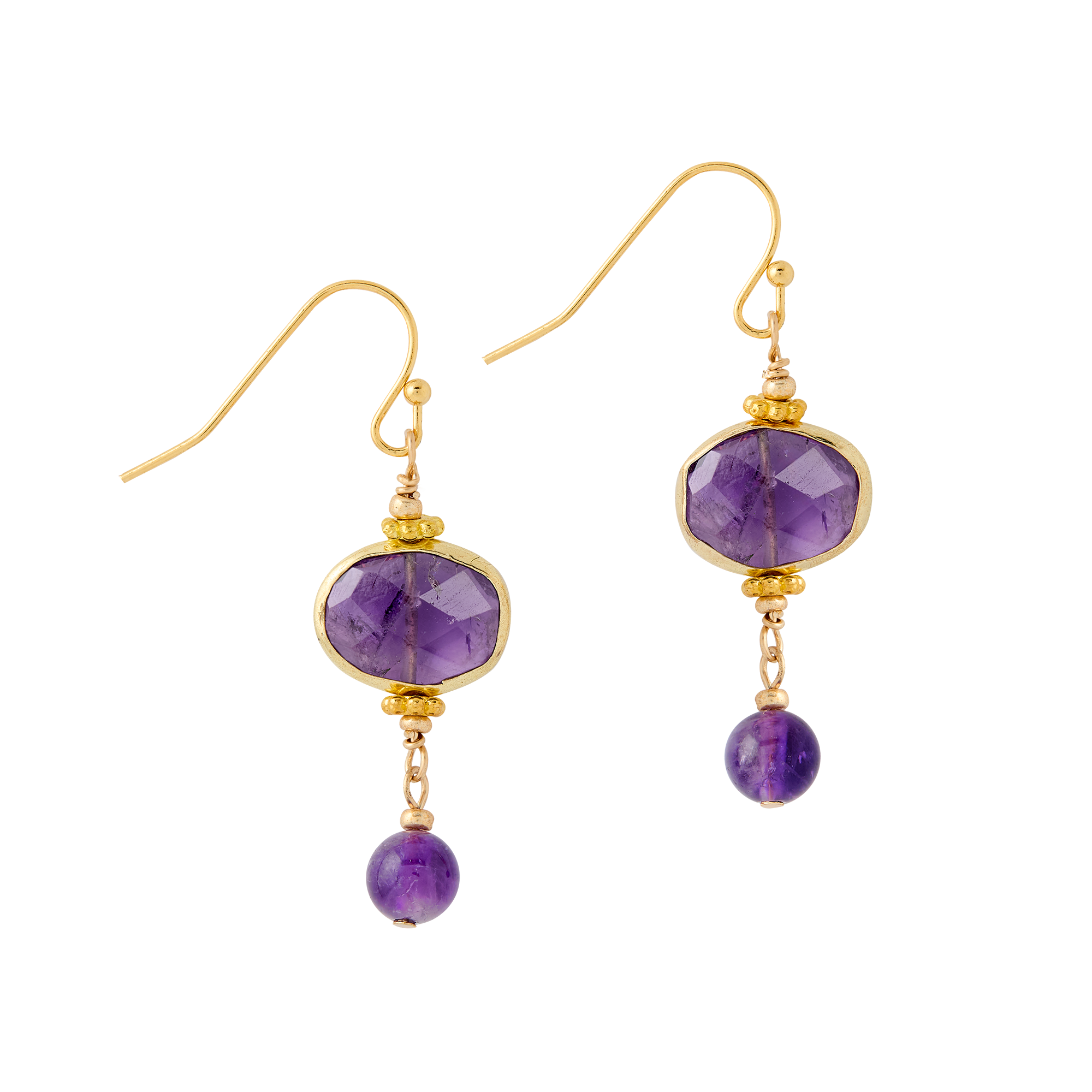 Lincoln Presidential China Inspired Faceted Amethyst Drop Earrings with Gold Accent