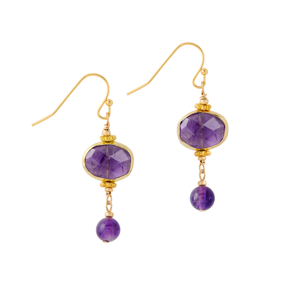 Lincoln Presidential China Inspired Faceted Amethyst Drop Earrings with Gold Accent