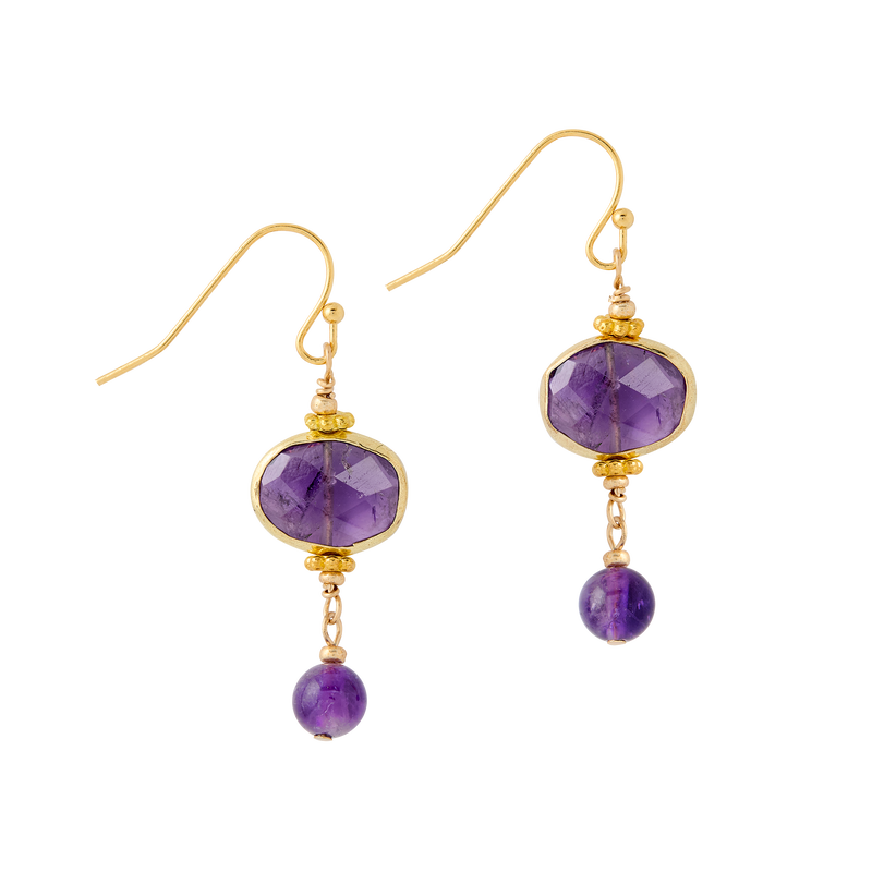 Lincoln Presidential China Inspired Faceted Amethyst Drop Earrings with Gold Accent