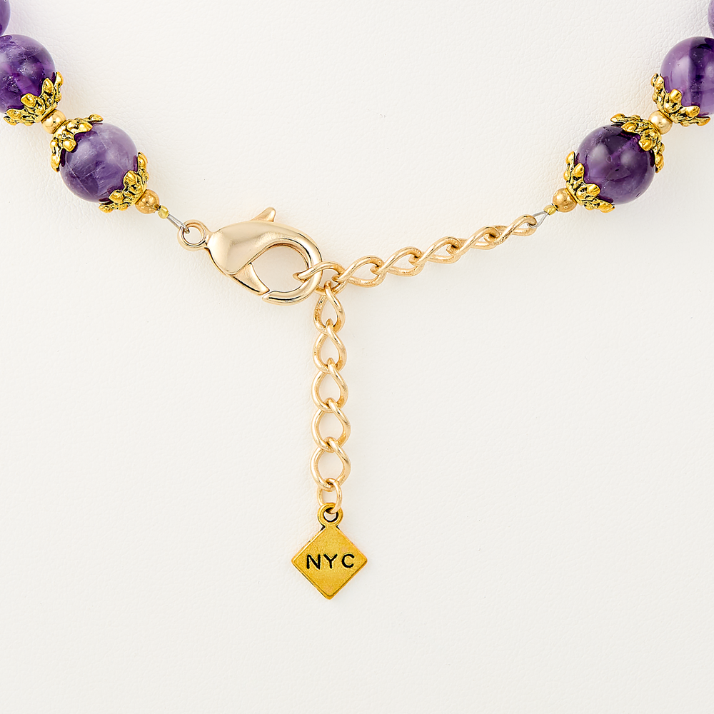 Lincoln Presidential China Inspired Amethyst Bead Necklace with Gold Accent