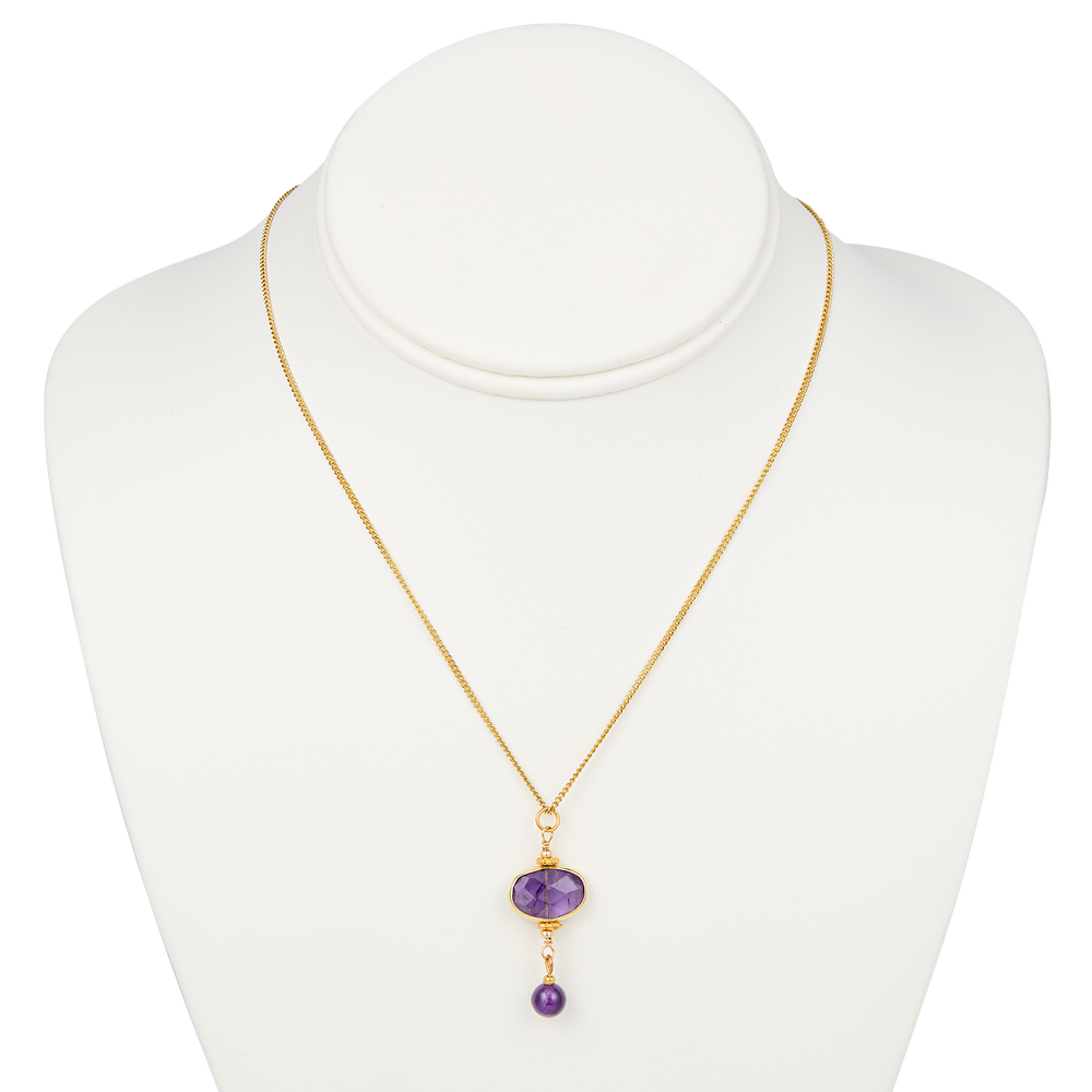 Lincoln Presidential China Inspired Faceted Amethyst Pendant Necklace with Gold Accent