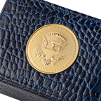 Leather Box with Embossed Crocodile Texture with Truman Seal Coin lid with truman seal coin