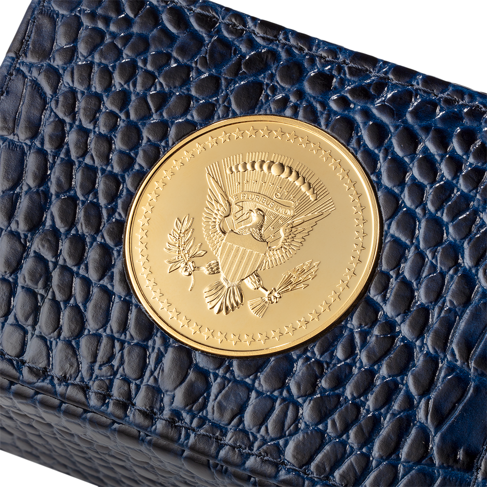 Leather Box with Embossed Crocodile Texture with Truman Seal Coin lid with truman seal coin