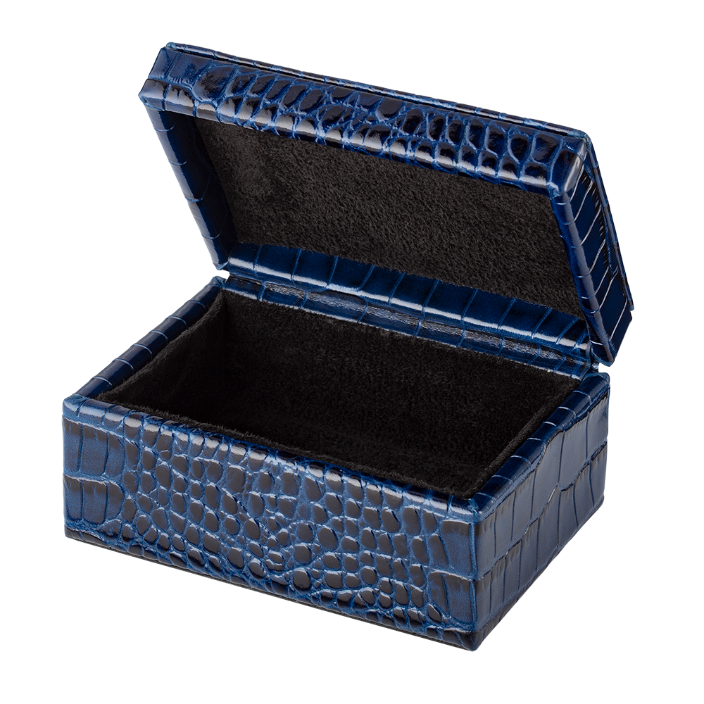 Leather Box with Embossed Crocodile Texture with Truman Seal Coin open