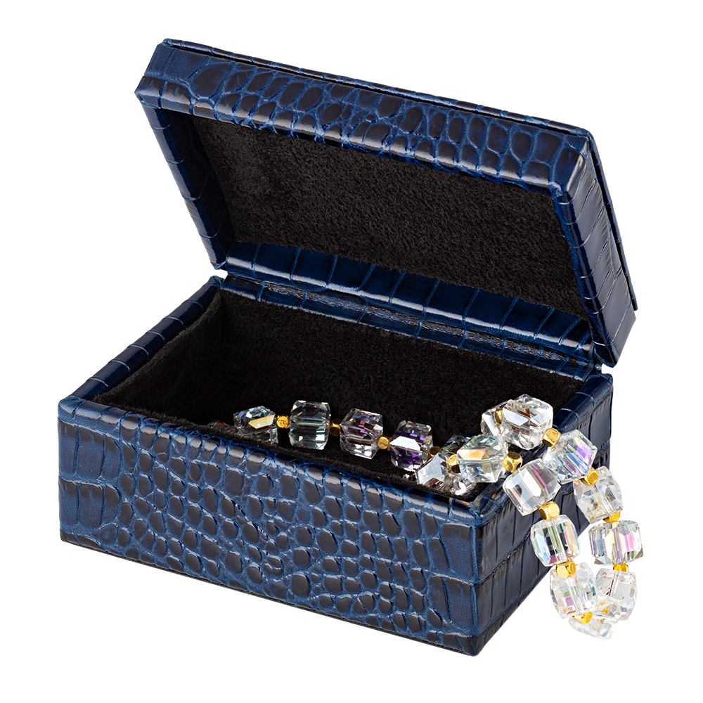 Leather Box with Embossed Crocodile Texture with Truman Seal Coin open with item inside