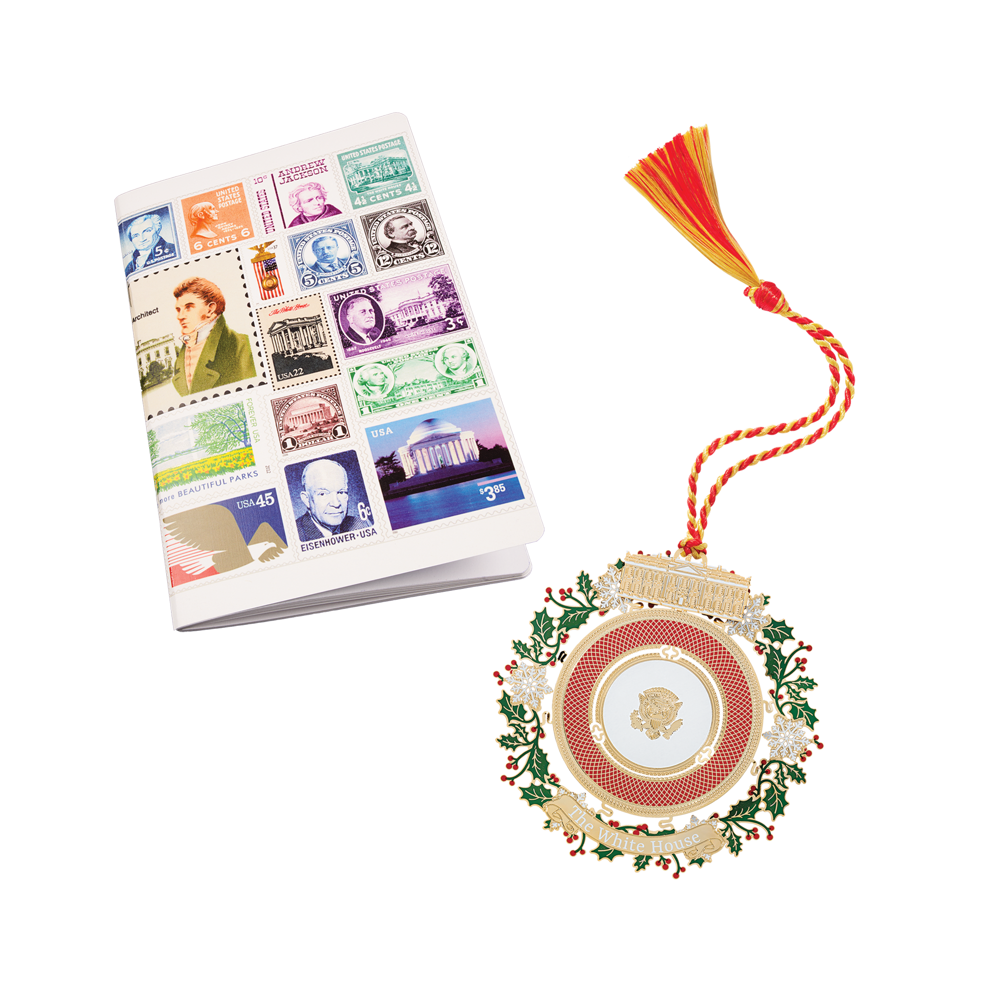Official 2025 White House Christmas Ornament with USPS Presidential Collage Notebook