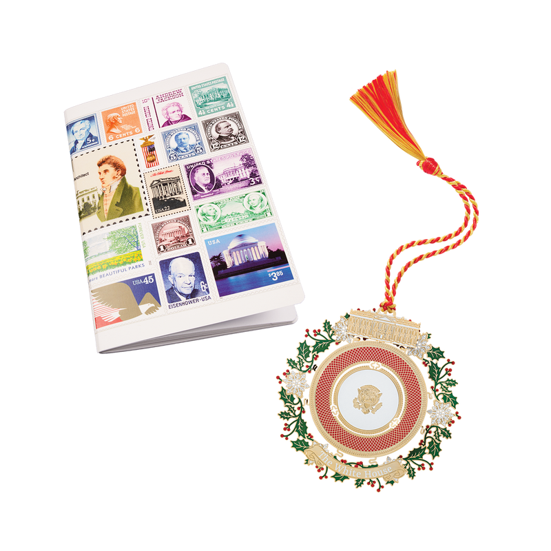Official 2025 White House Christmas Ornament with USPS Presidential Collage Notebook
