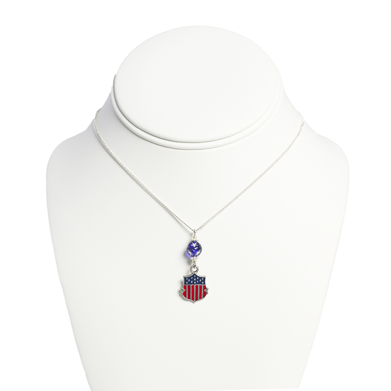 USA Flag with Shield Pendant Necklace