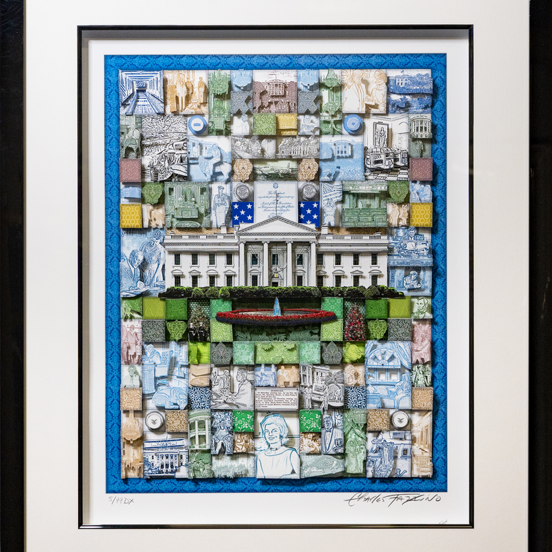 Charles Fazzino Colorful Quilted White House Art in Black Frame