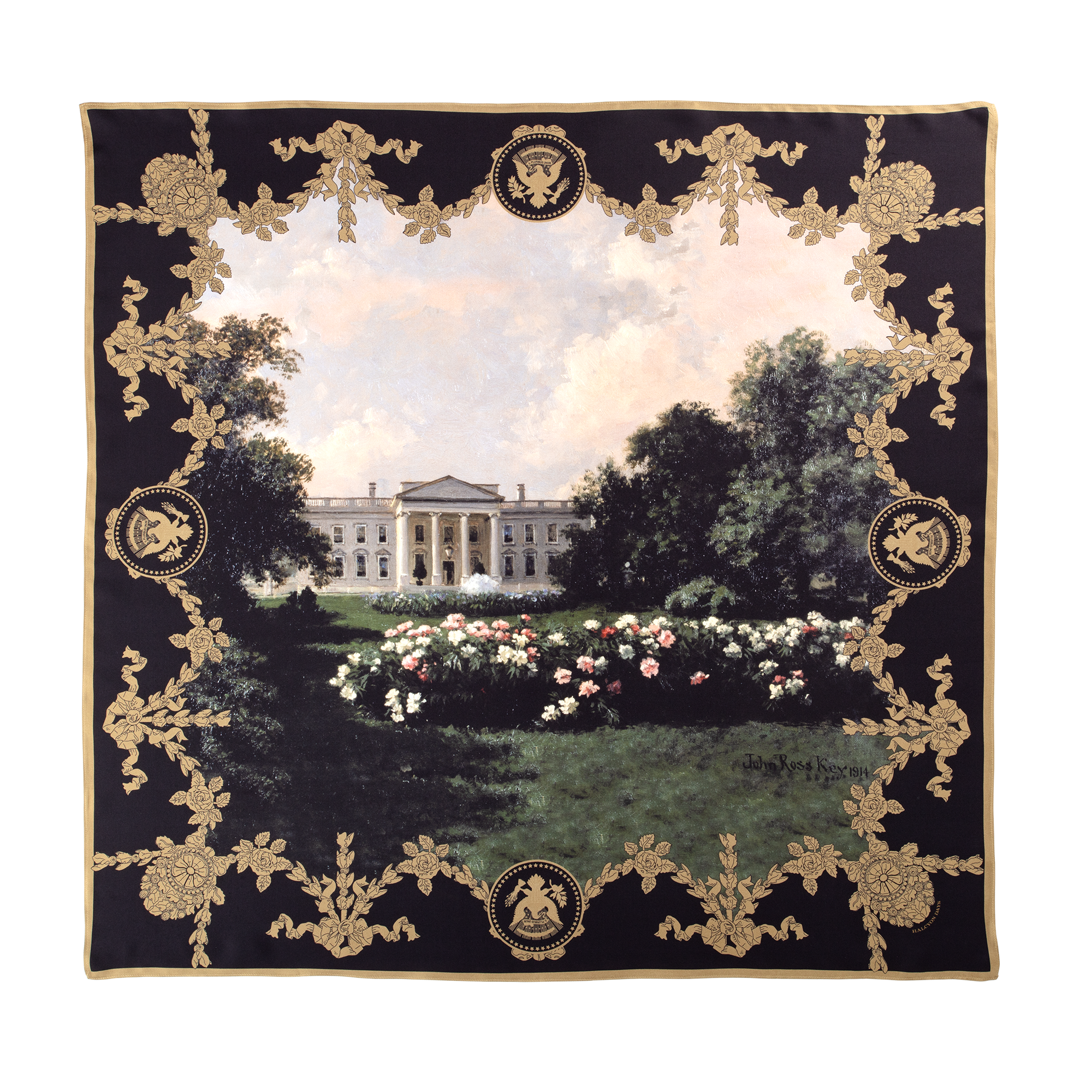White House in Spring by John Ross Key Silk Scarf flat