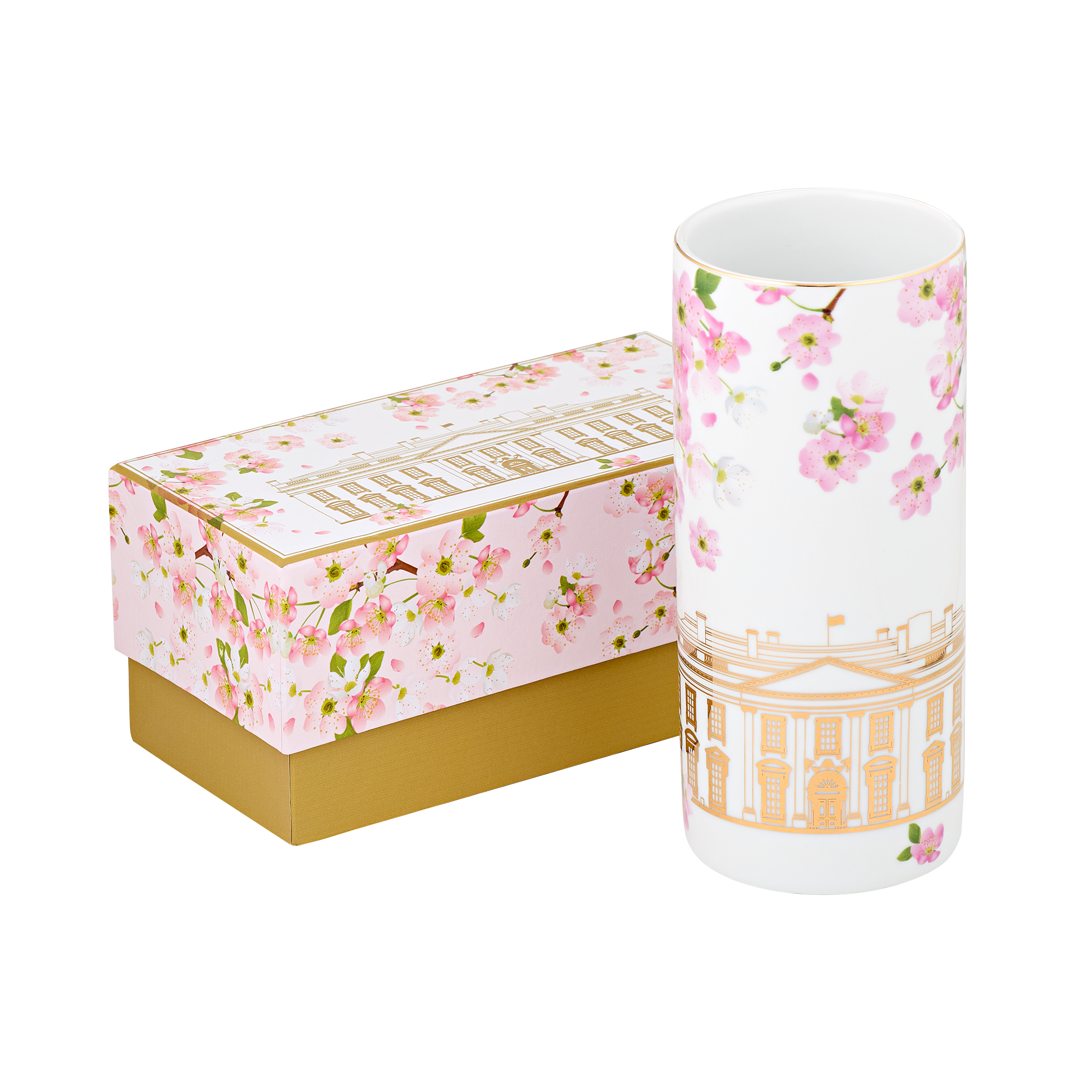 White House with Cherry Blossoms Vase