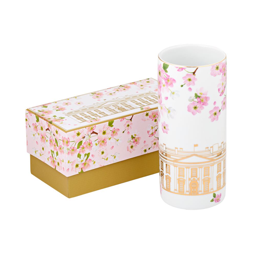 White House with Cherry Blossoms Vase