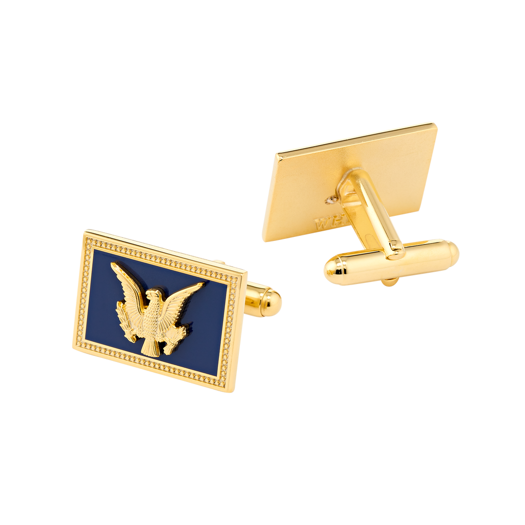 USS Williamsburg Navy/Gold Rectangle Cufflinks