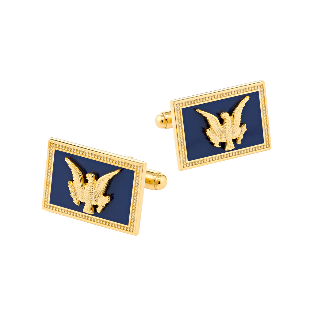 USS Williamsburg Navy/Gold Rectangle Cufflinks