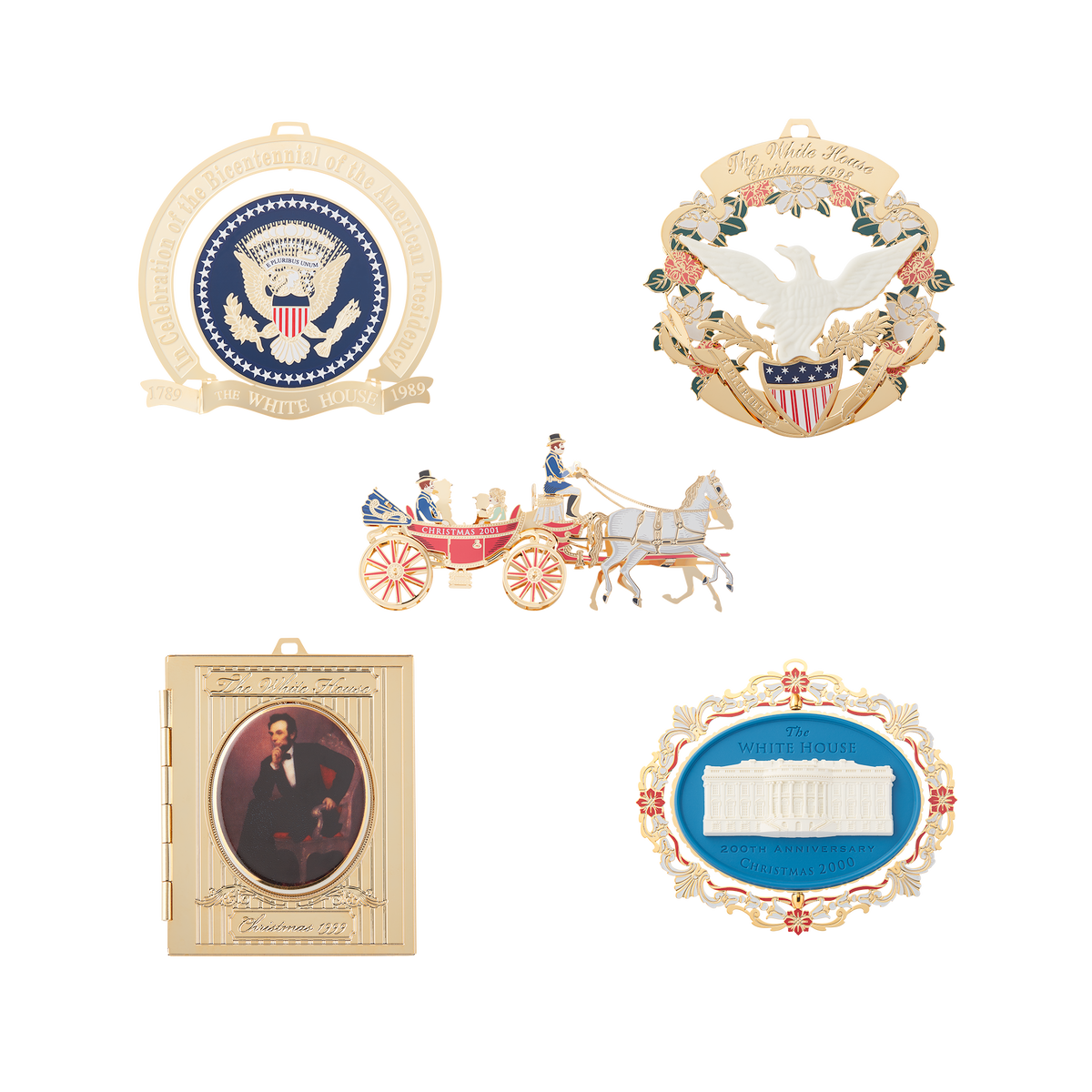 White House Christmas Ornament Set: 1989, 1998-2001 – White House