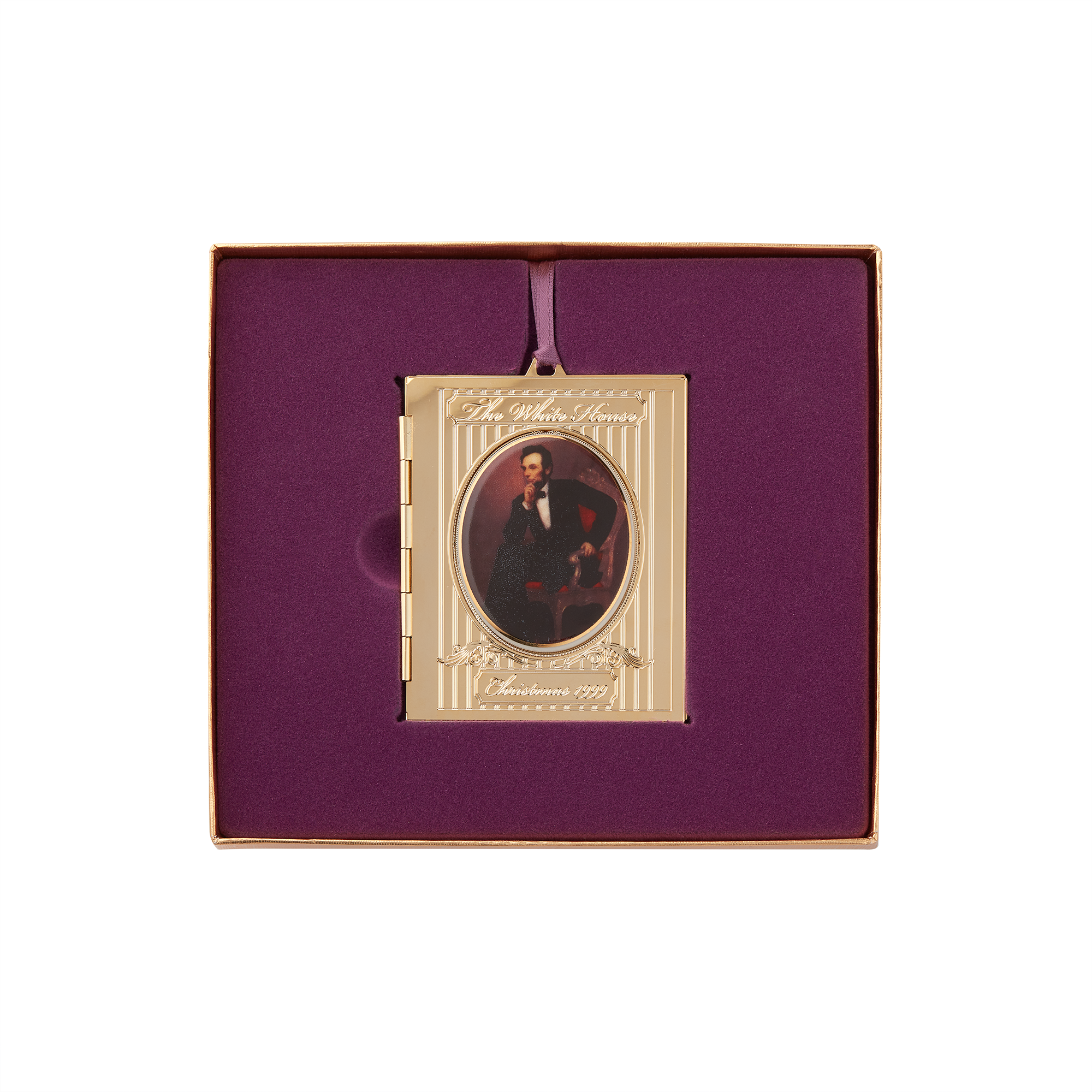 1999 White House Christmas Ornament, President Abraham Lincoln's Portrait-In Box