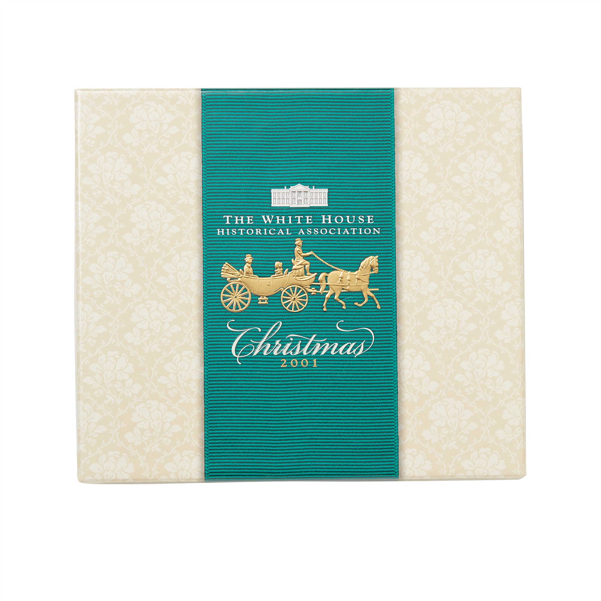2001 White House Christmas Ornament, A First Family's Carriage Ride-Front of Box