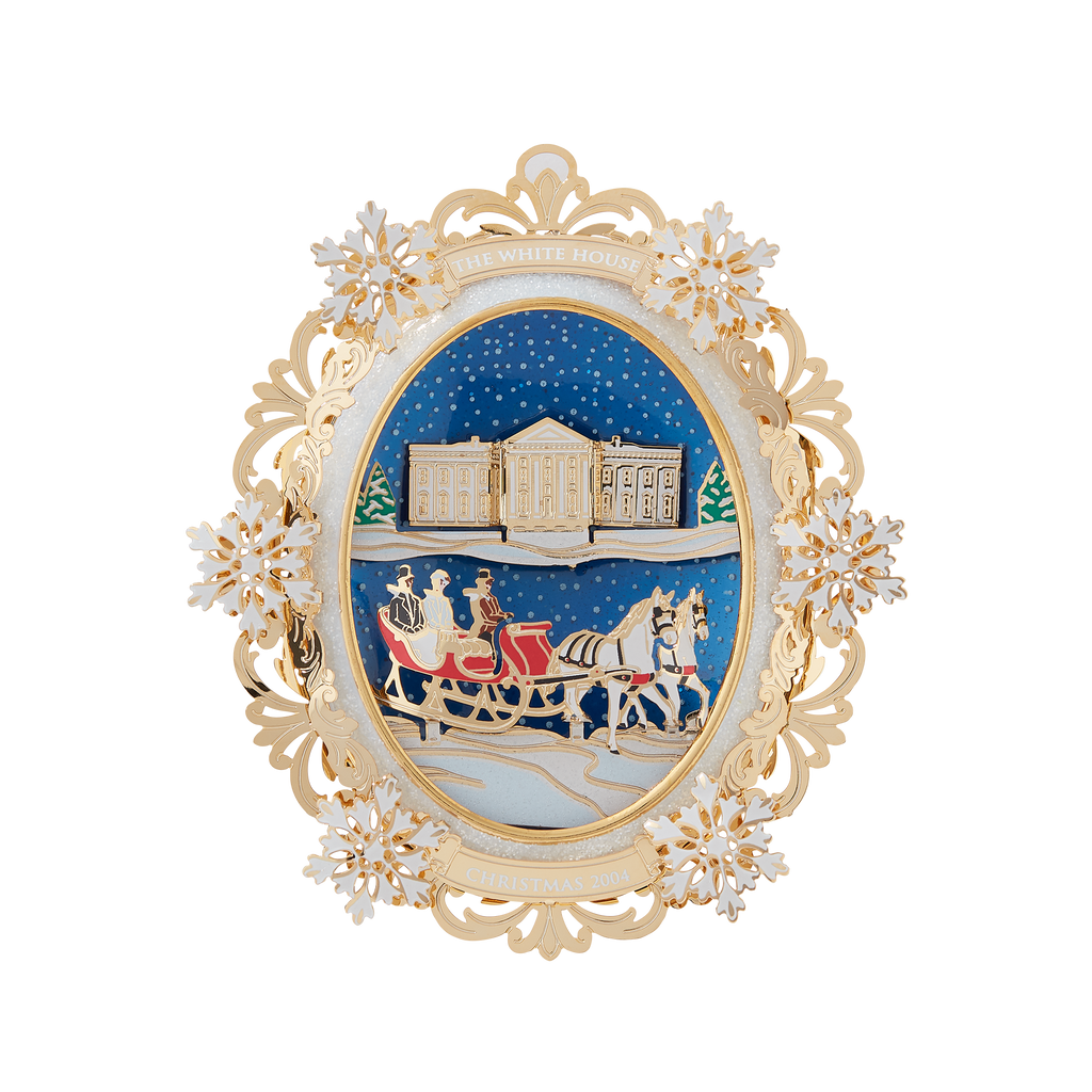 2004 White House Christmas Ornament, A First Family's Sleigh Ride-Front