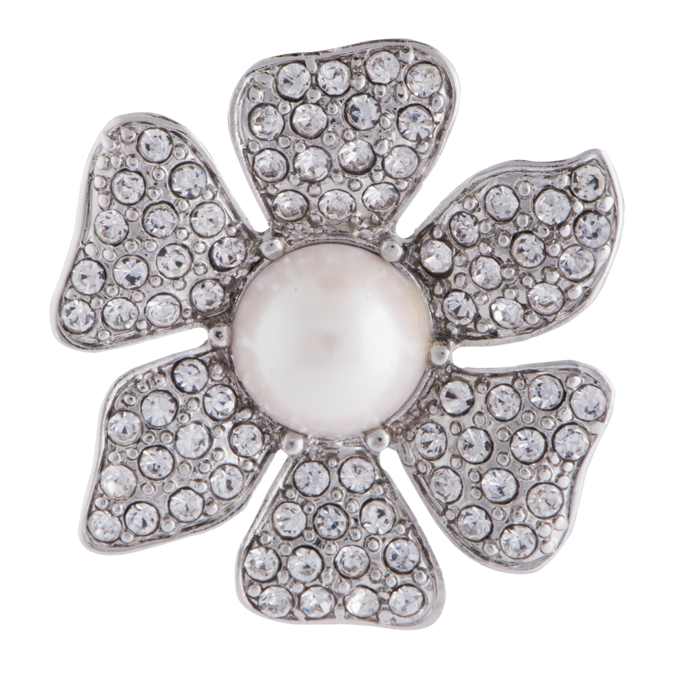 Pavé Flower Brooch with Inset Pearl