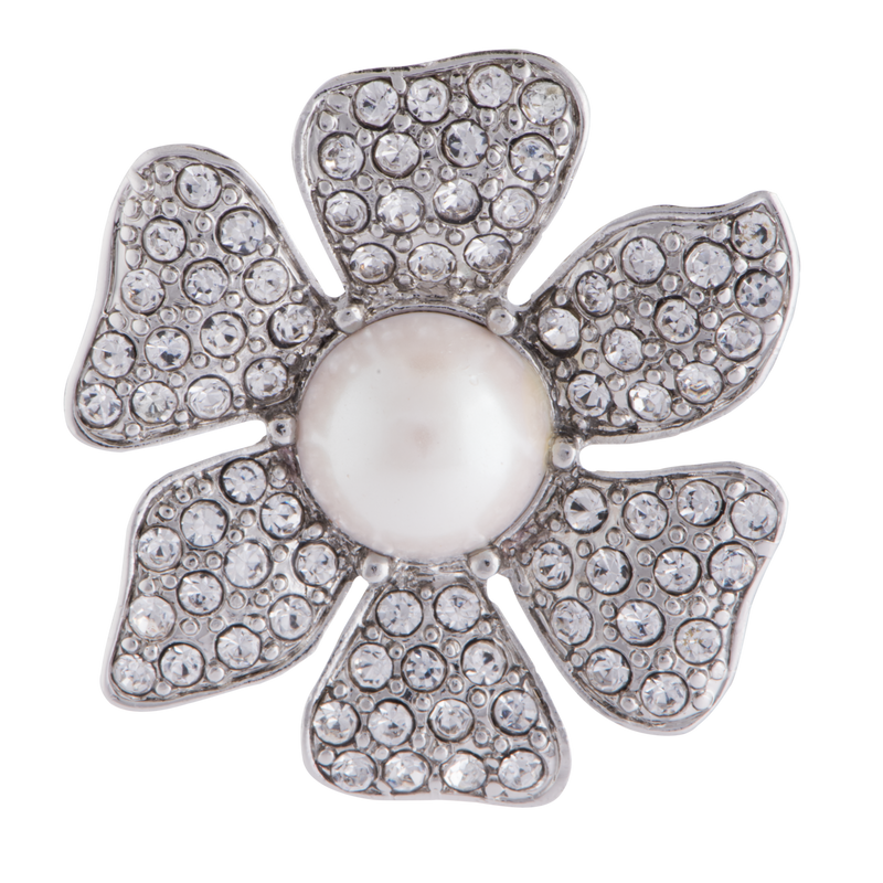 Pavé Flower Brooch with Inset Pearl