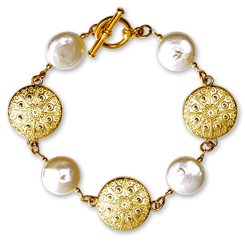 Coin Shaped Mother Of Pearl Bracelet
