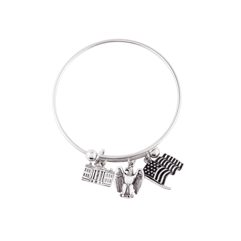 Adjustable Bangle with Three Charms in Silver Finish