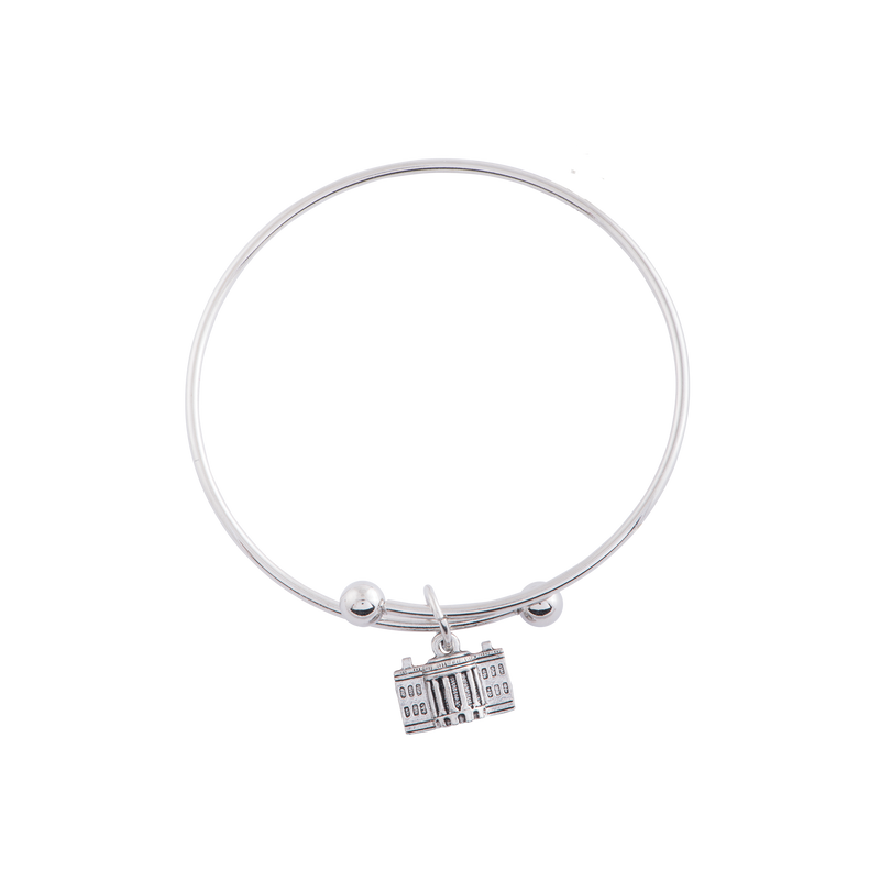 Adjustable Bangle with White House Charm in Silver Finish