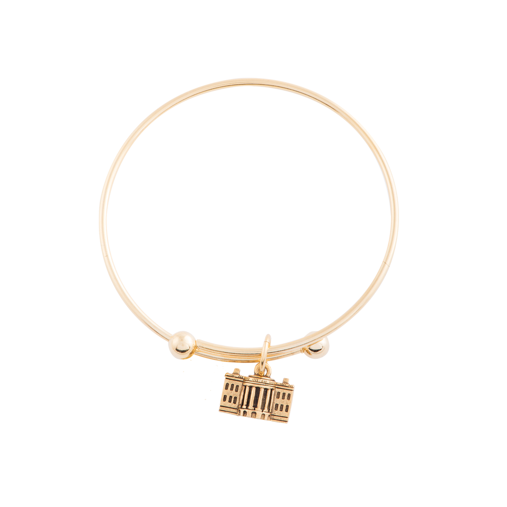 Adjustable Bangle with White House Charm in Gold Finish