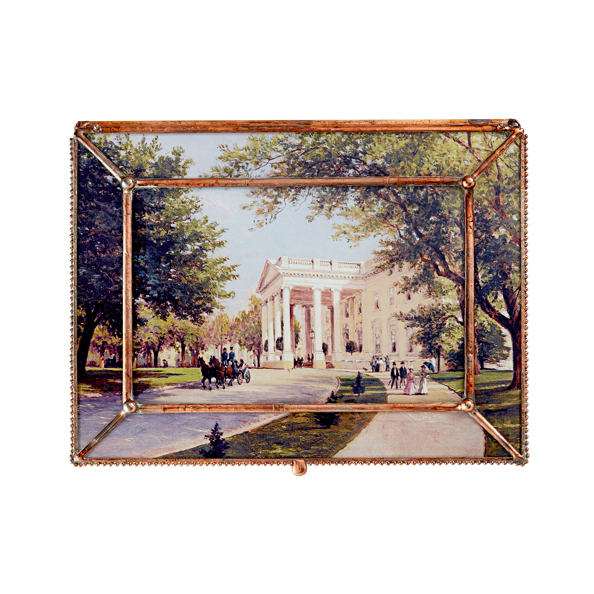 Glass decoupage box depicting a painting by artist John Ross Key-top