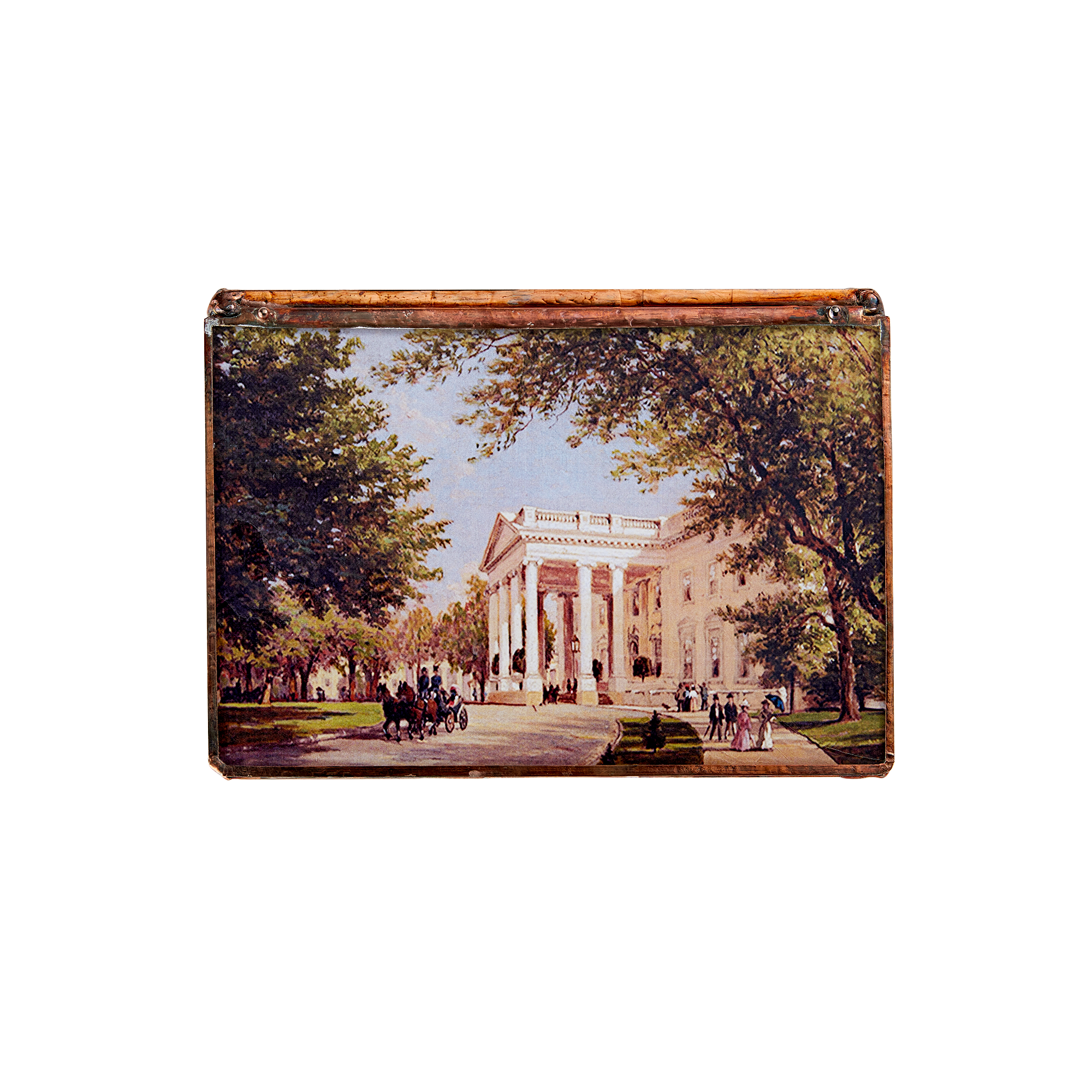 Glass decoupage box depicting a painting by artist John Ross Key-top