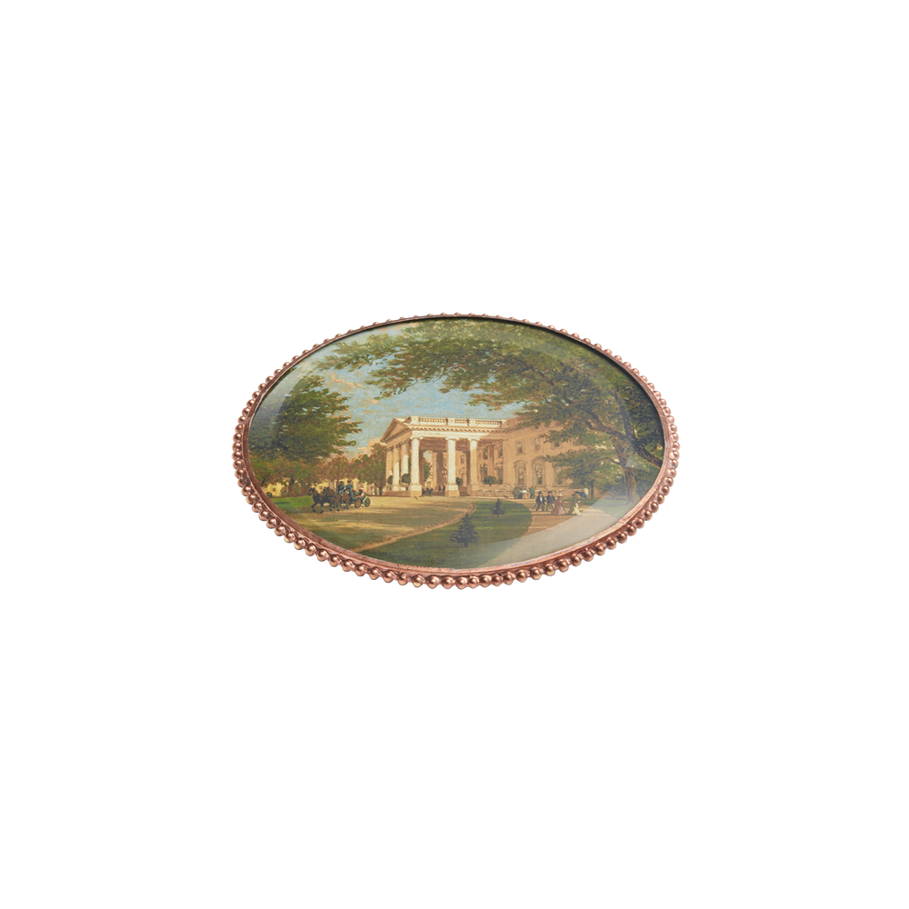 Glass decoupage coaster depicting a painting by artist John Ross Key