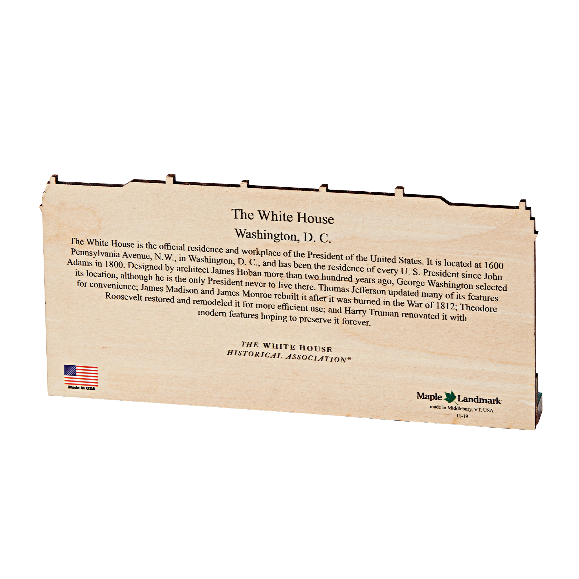Large Wooden White House Plaque-back