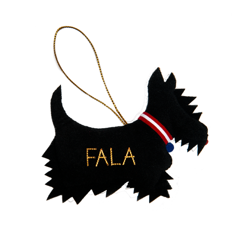 Franklin D Roosevelt's pet scottish terrier, Fala ornament back