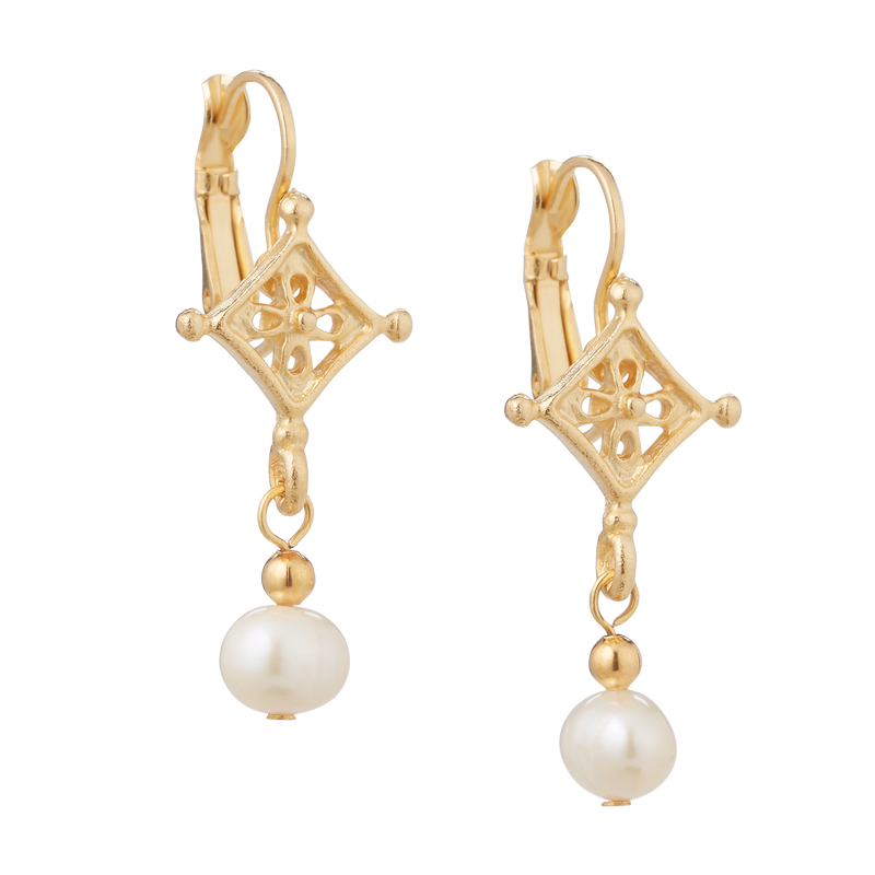 Drop Pearl Earrings with Gold Accent