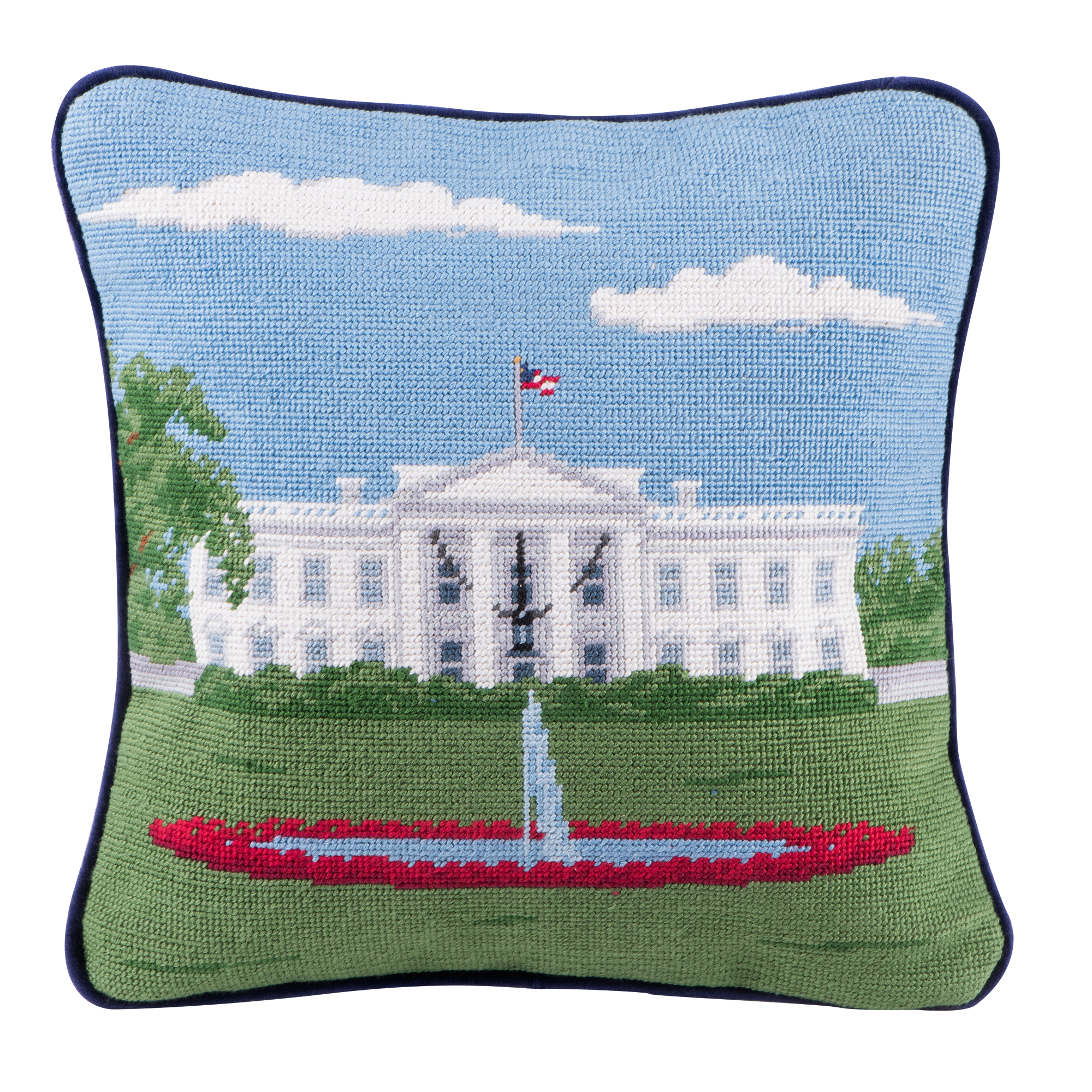 Smathers & Branson 12-inch Square Needlepoint White House Pillow North Portico-Front