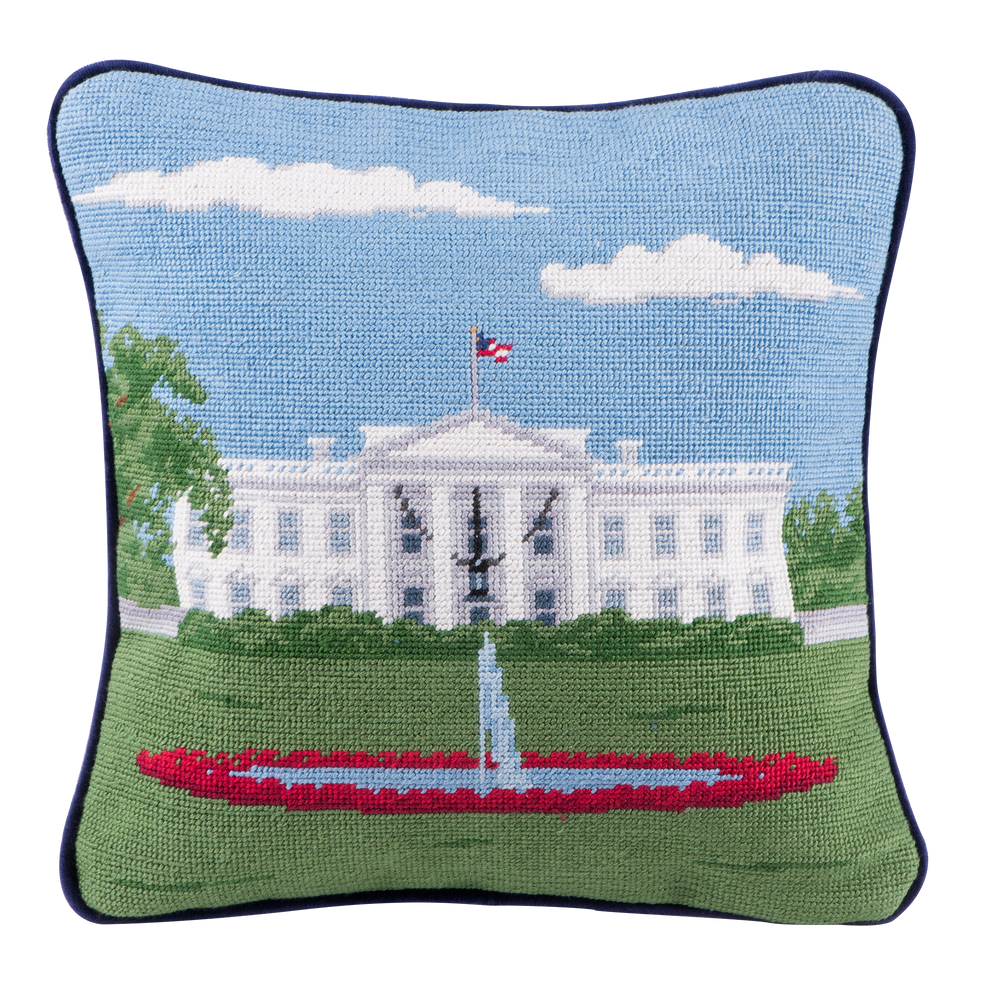 Smathers & Branson 12-inch Square Needlepoint White House Pillow North Portico-Front