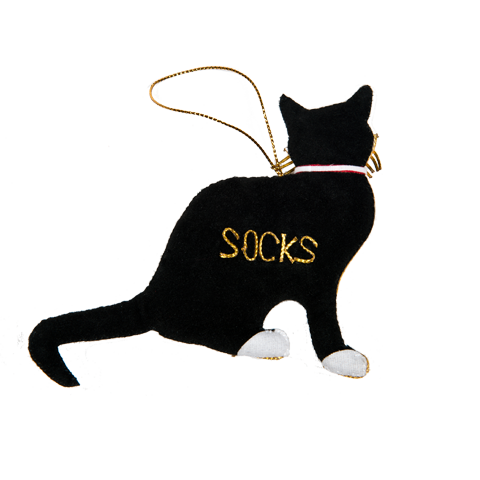 ornament back of Socks the cat adopted by President Bill Clinton’s daughter Chelsea