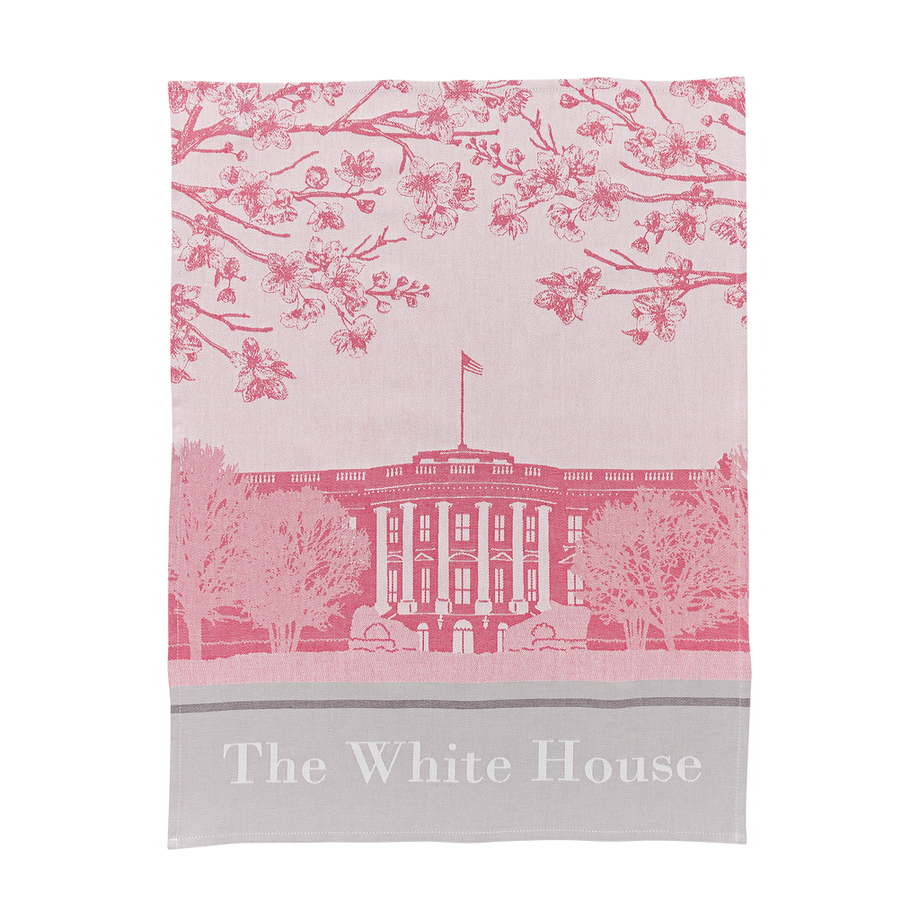 Pink White House Tea Towel