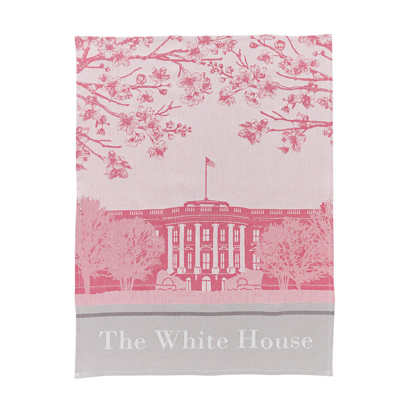 Pink White House Tea Towel
